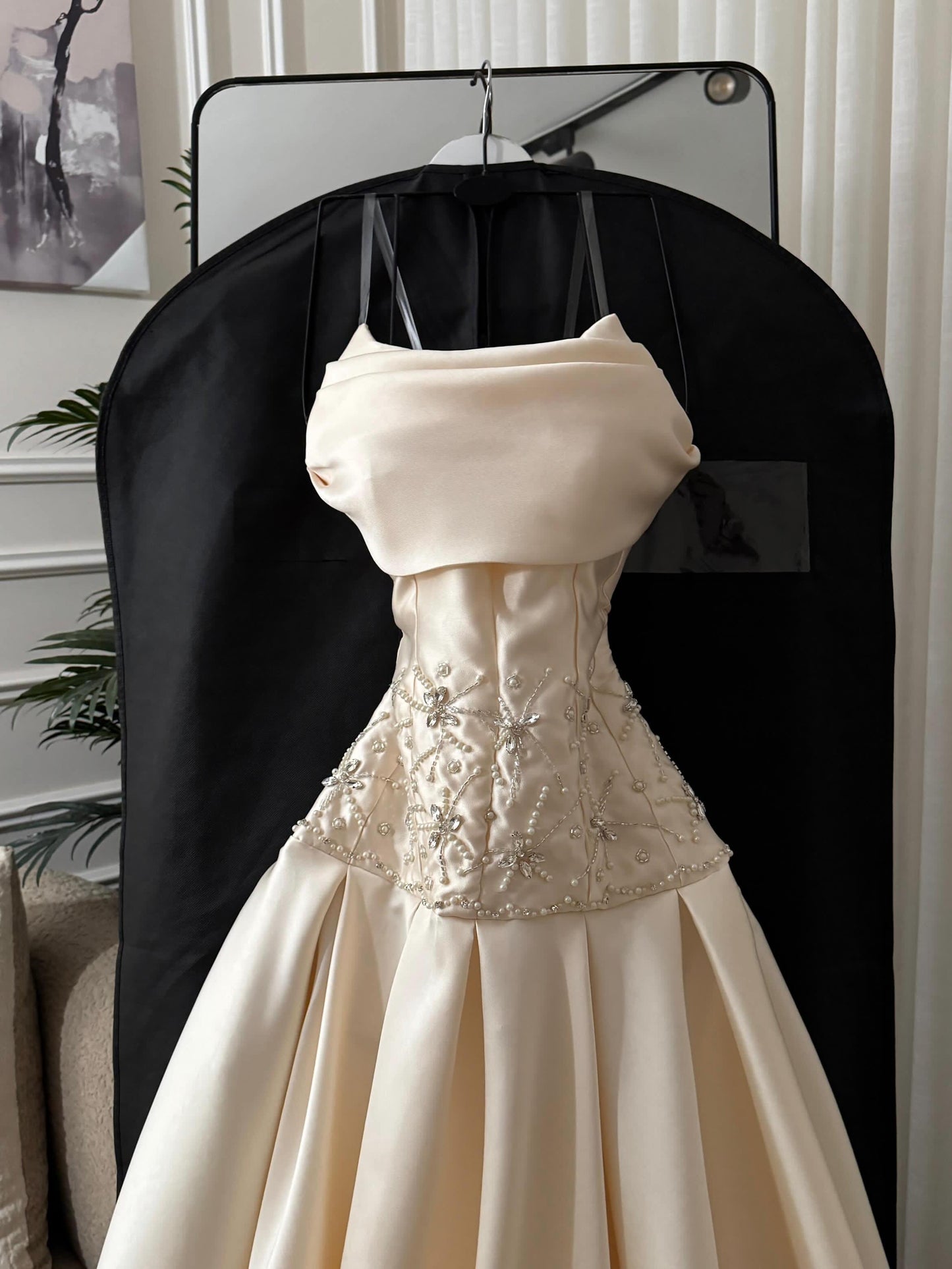 Satin Corset Ball Gown with Beaded Waist Detail