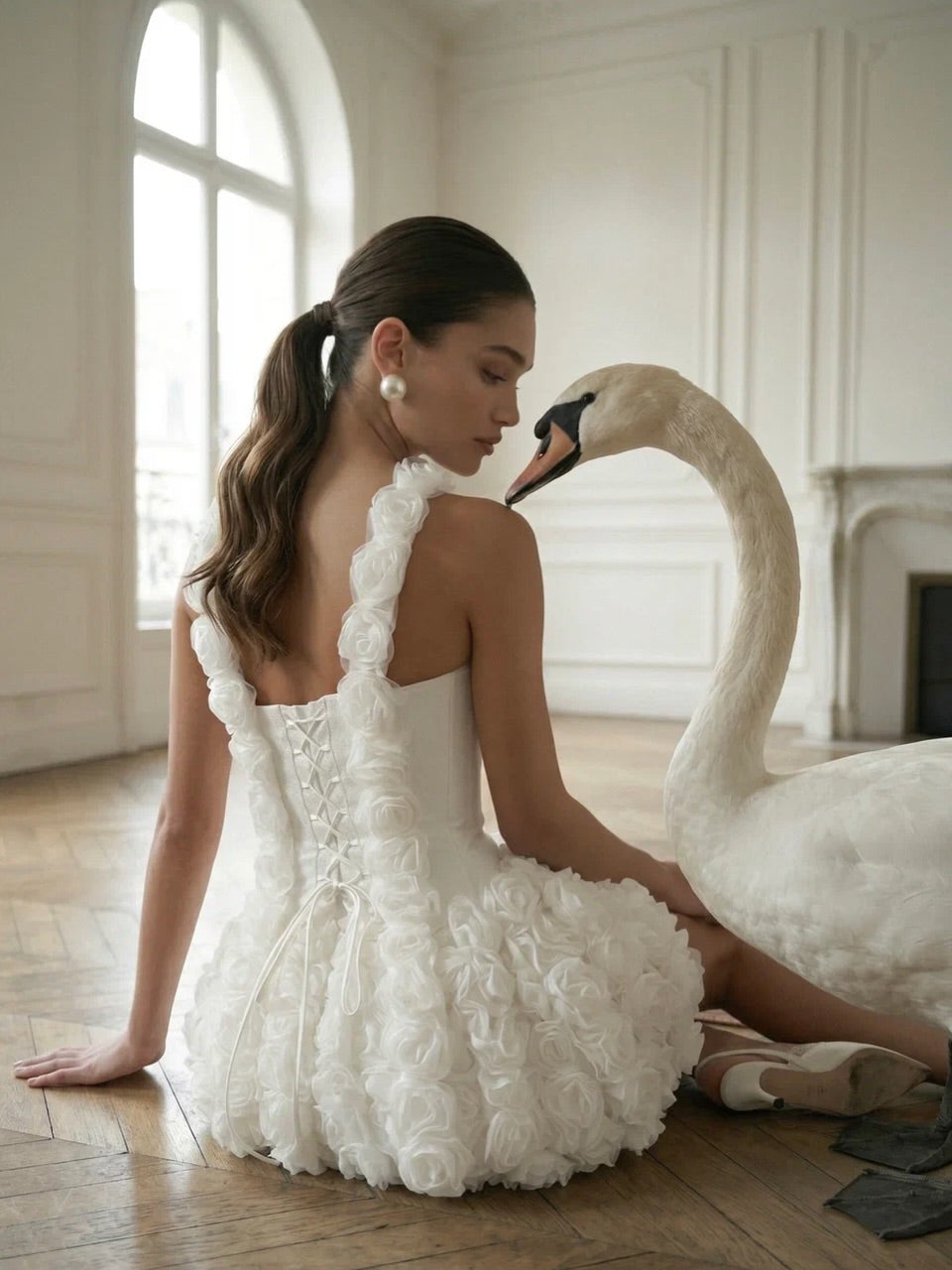 3D Floral Corset Bubble Mini Wedding Dress