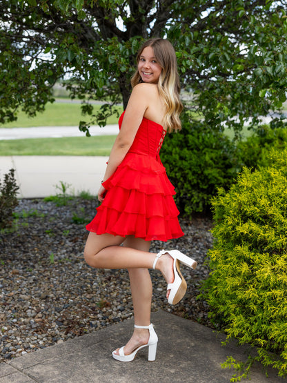Strapless Sweetheart Tiered Ruffle Mini Dress