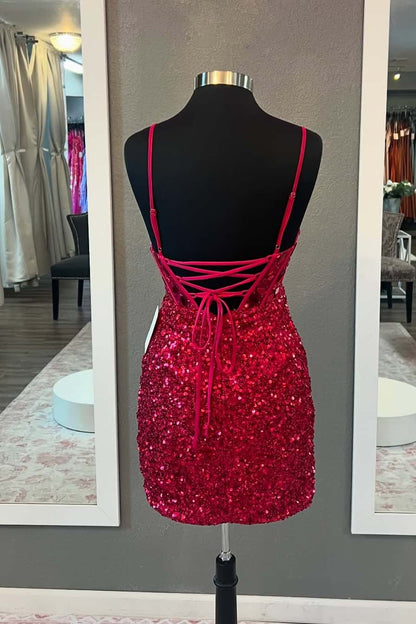 Sequin Corset Mini Dress with Lace-Up Back