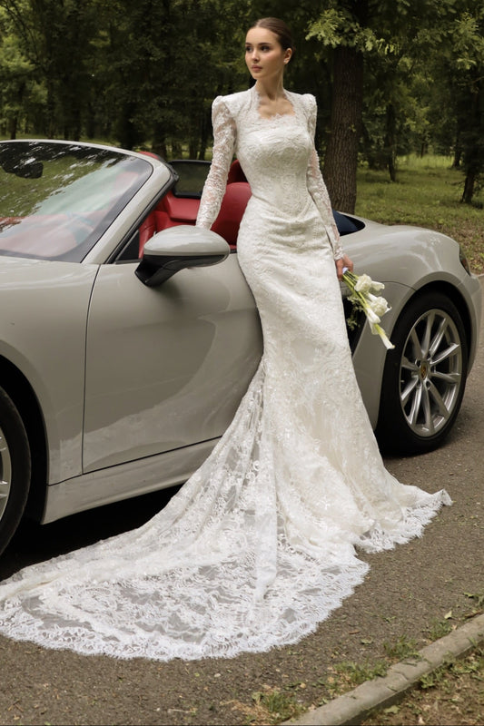 Vintage Long Sleeve Lace Trumpet Wedding Dress