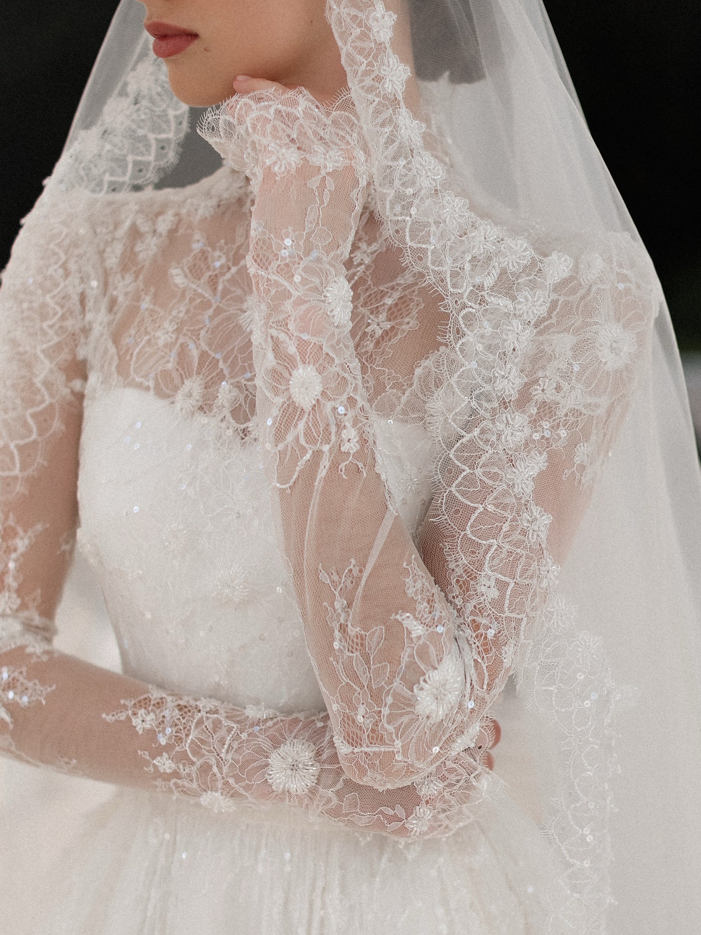 High Neck Long Sleeve Lace A-Line Wedding Dress