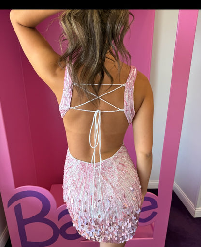 Deep V-Neck Sequined Mini Dress with Open Back