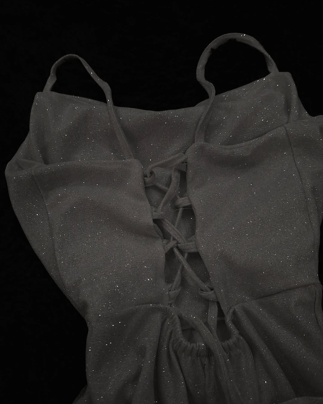 Glitter Cowl Neck Lace Up Mini Dress