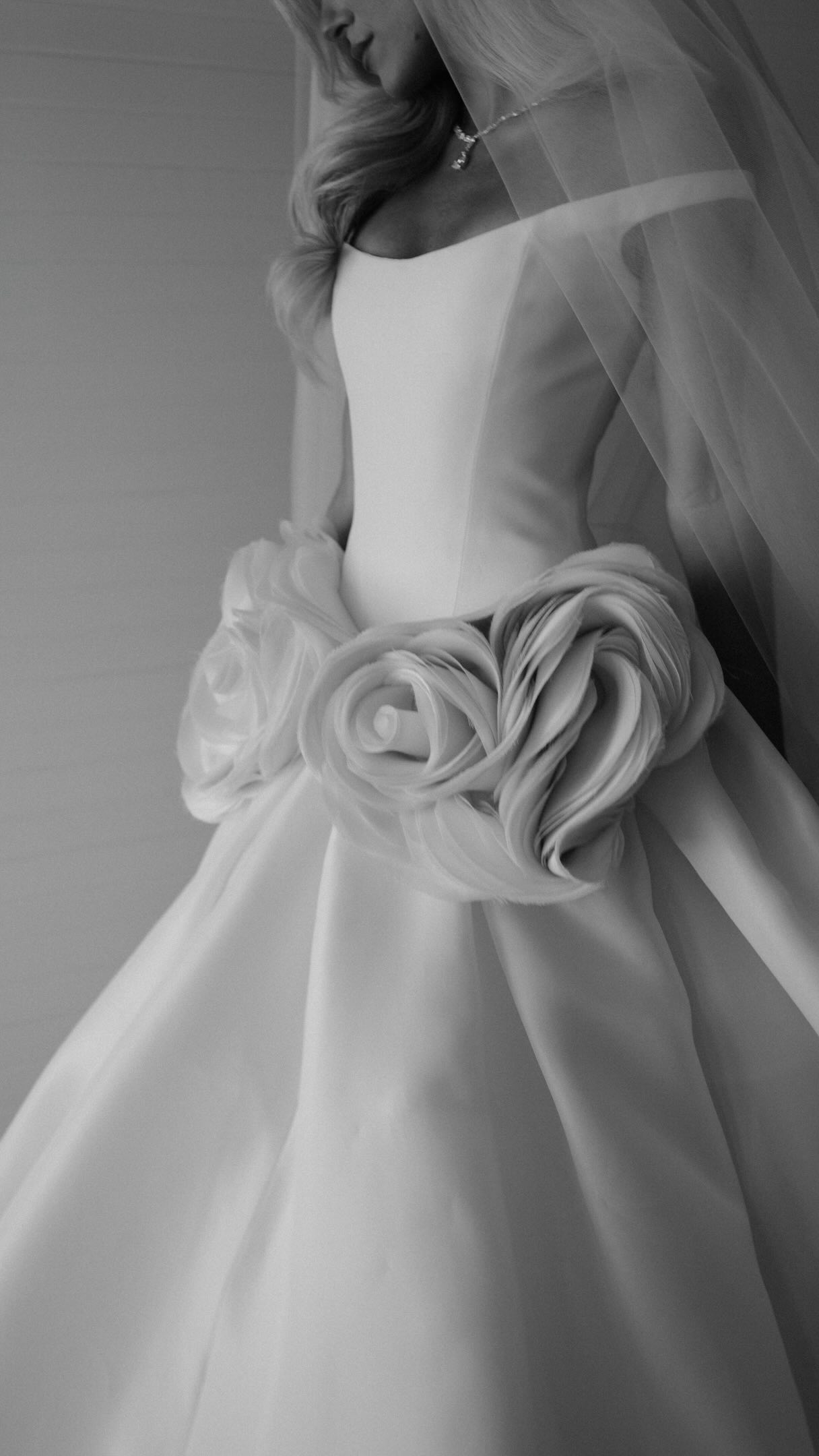 Off-the-Shoulder 3D Rosette Ball Gown Wedding Dress