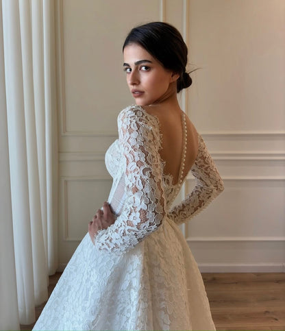 Long Sleeve Lace Ball Gown Wedding Dress
