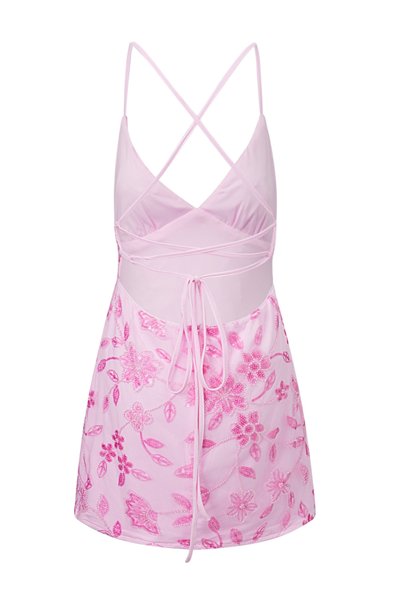 Floral Embroidered Sequined Mini Slip Dress