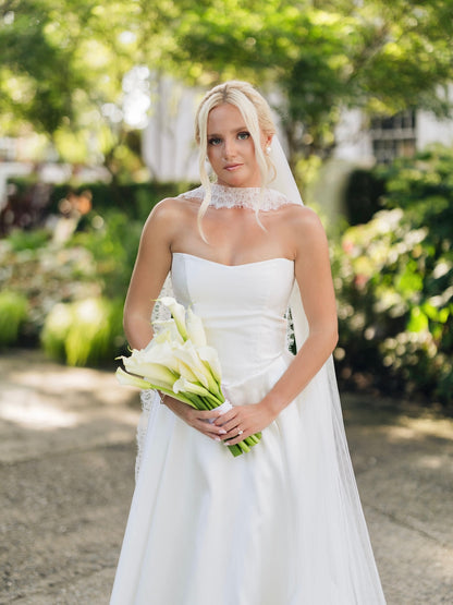 Satin A-Line Wedding Dress with Pleated Train Skirt