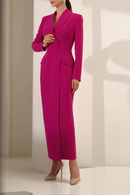 Shawl Collar Long Sleeve Column Maxi Tuxedo Dress