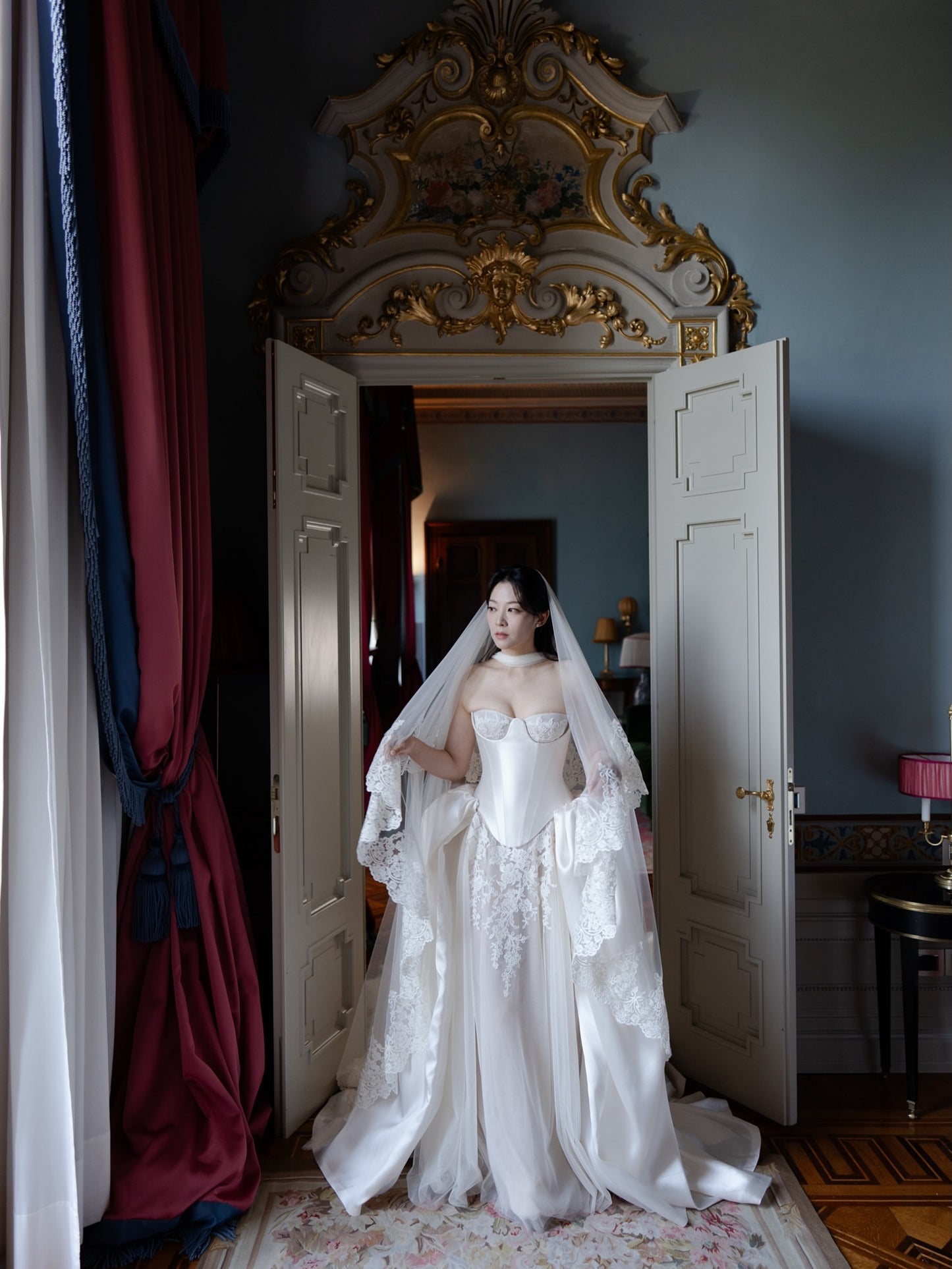 Corset Wedding Dress with Lace Inset and Train