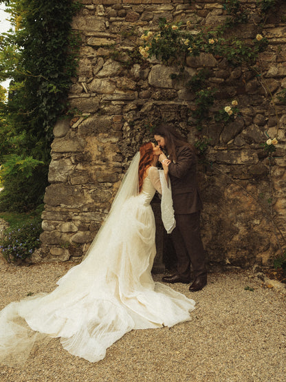 Square Neck Wedding Dress with Bell Sleeves