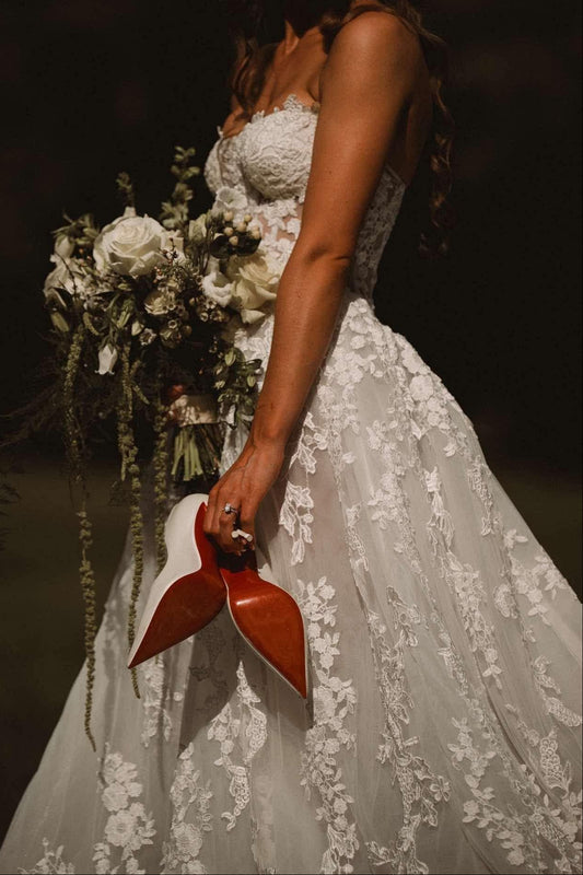 Strapless Lace Ball Gown with Cathedral Train