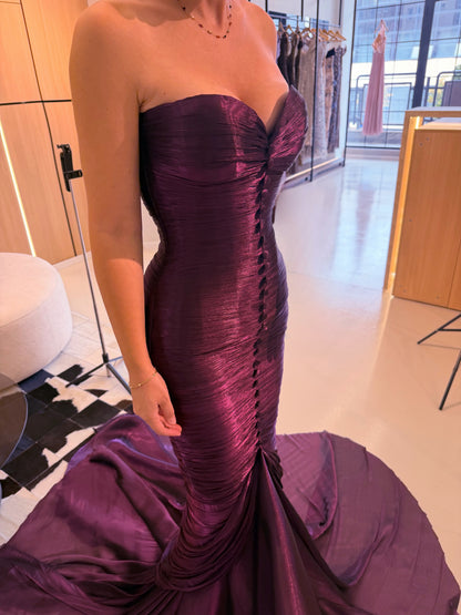 Ruched Mermaid Gown with Covered Buttons