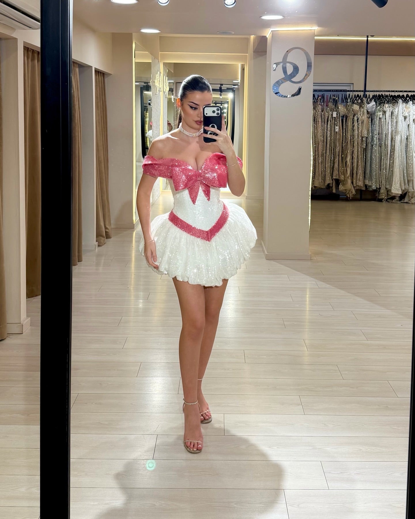 Off-The-Shoulder Bowknot Sequin Mini Dress