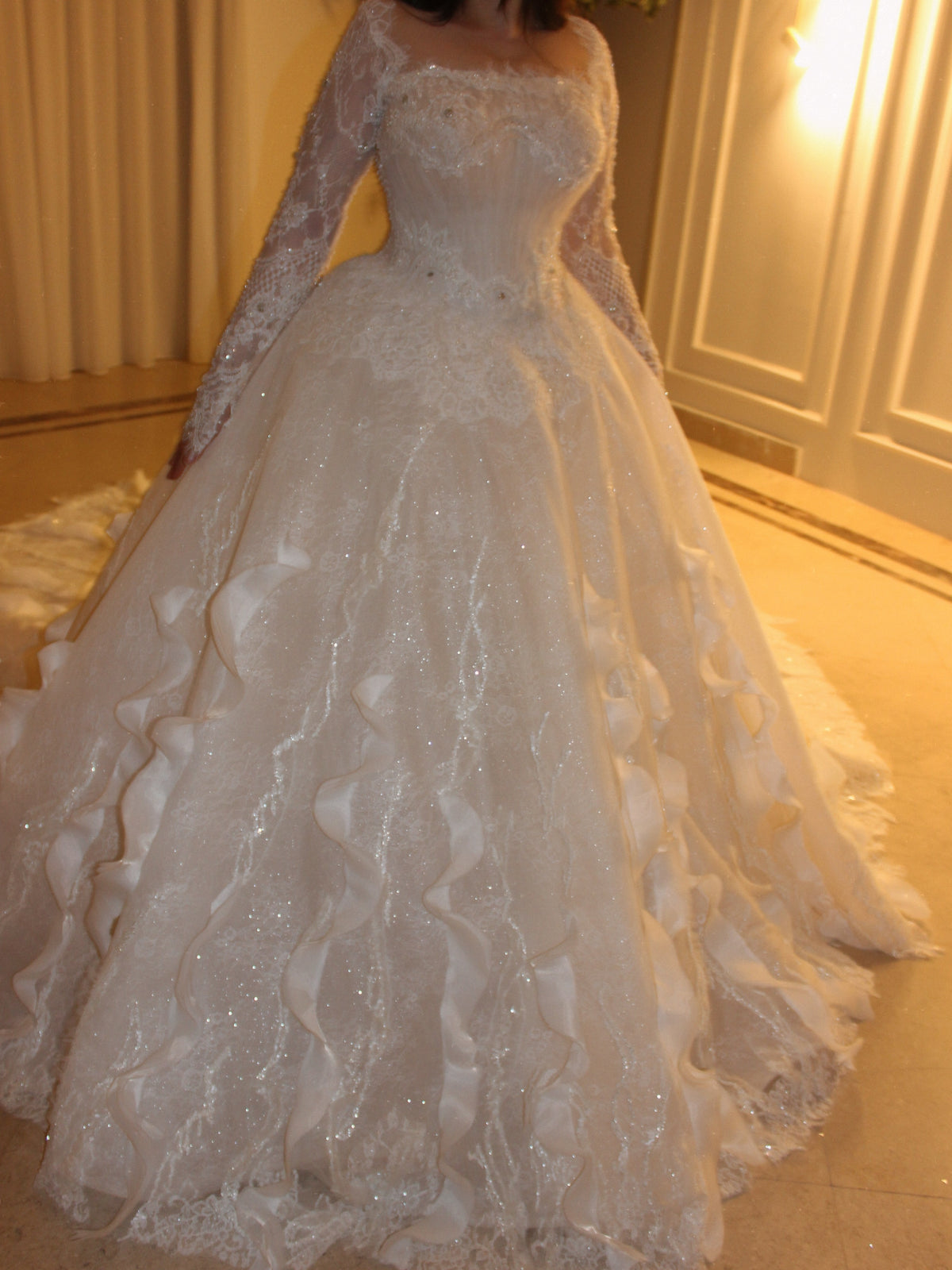 Glitter Ball Gown Wedding Dress with Cascading Ruffles