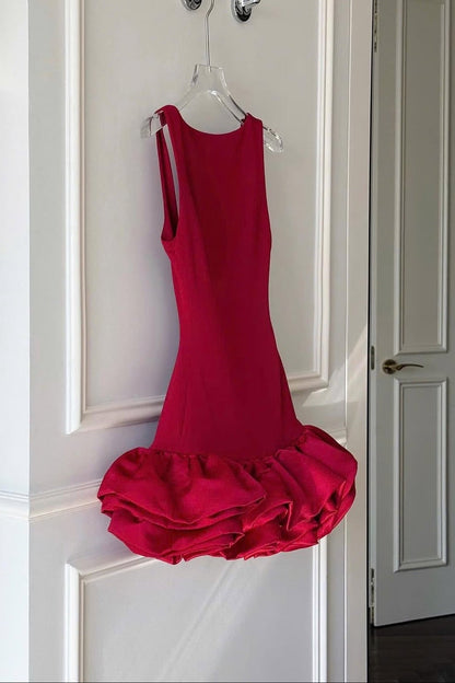 Open Back Mini Dress with Bubble Ruffle Skirt