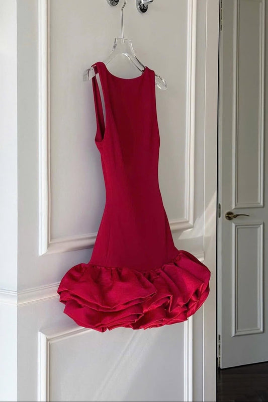 Open Back Mini Dress with Bubble Ruffle Skirt