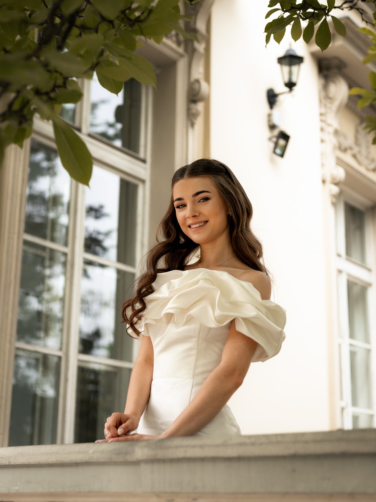 Off-the-Shoulder Ruffled Satin Mini Dress