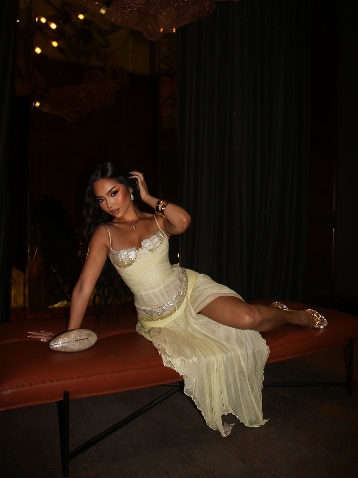 Embellished Corset Top and Asymmetrical Skirt Set