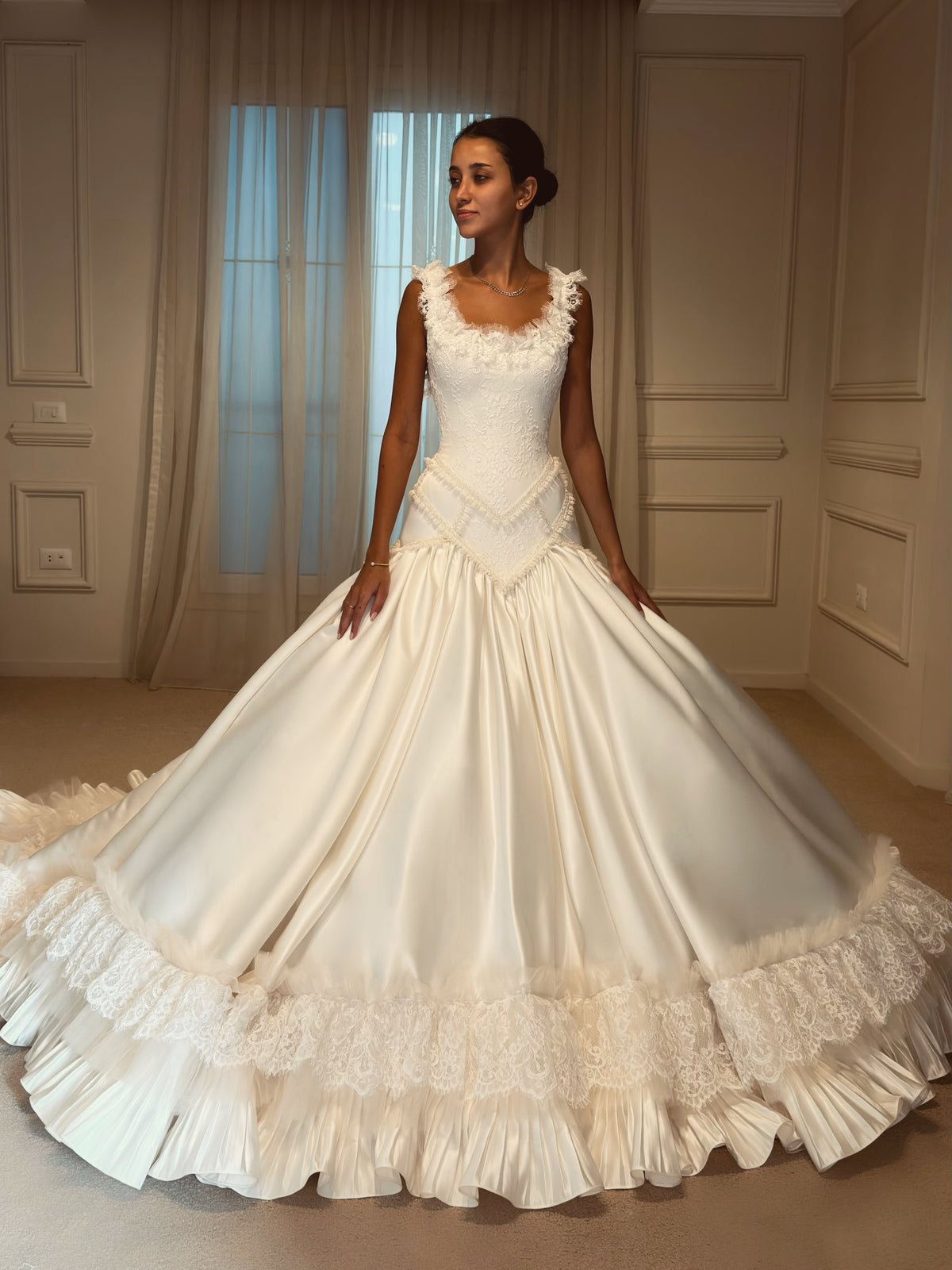 Basque Waist Ball Gown Wedding Dress with Ruffles