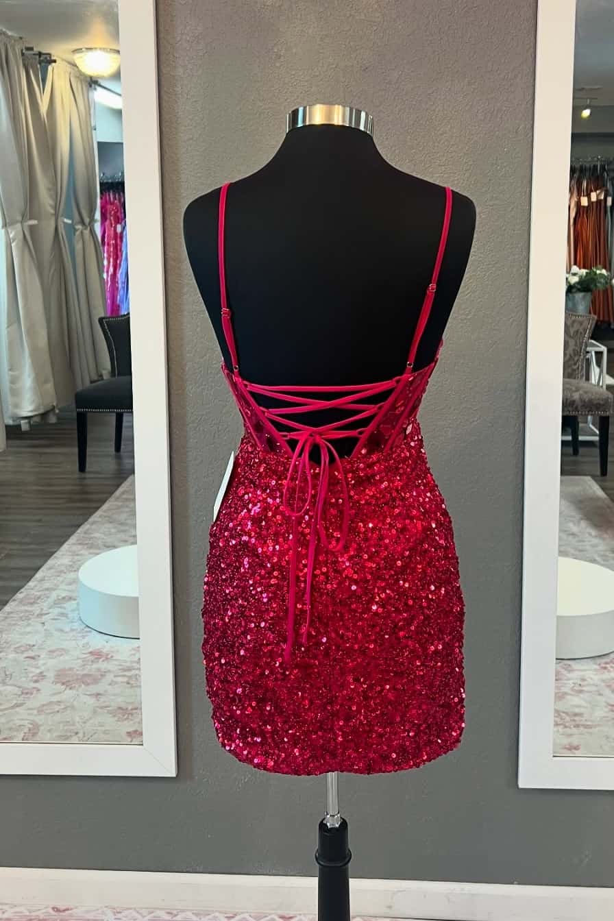 Sequin Corset Mini Dress with Lace-Up Back