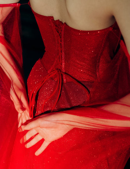 Corset Glitter Mermaid Gown with Draped Cape