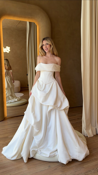 Corset Ball Gown Wedding Dress with Draped Skirt