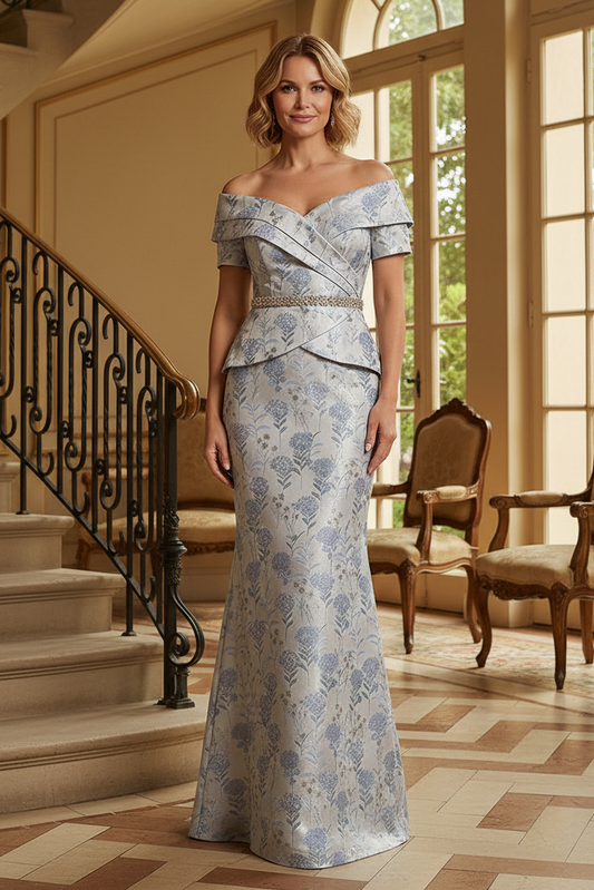 Off-The-Shoulder Peplum Mermaid Evening Gown