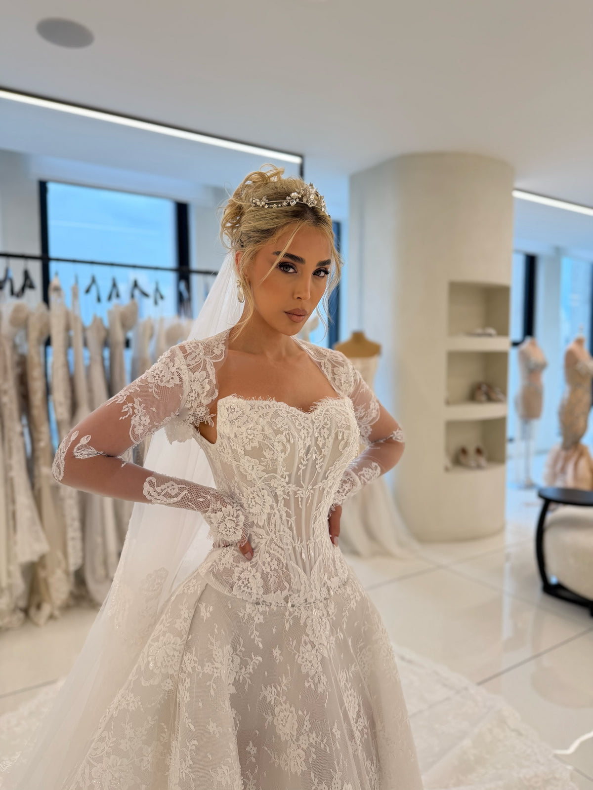 Lace Long Sleeve Ball Gown Wedding Dress