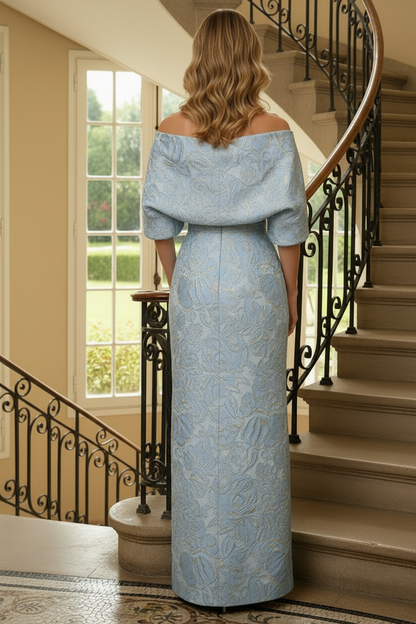 Strapless Jacquard Column Gown with Matching Jacket