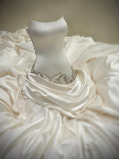 Strapless Satin Ball Gown Wedding Dress with Pick-Up Skirt