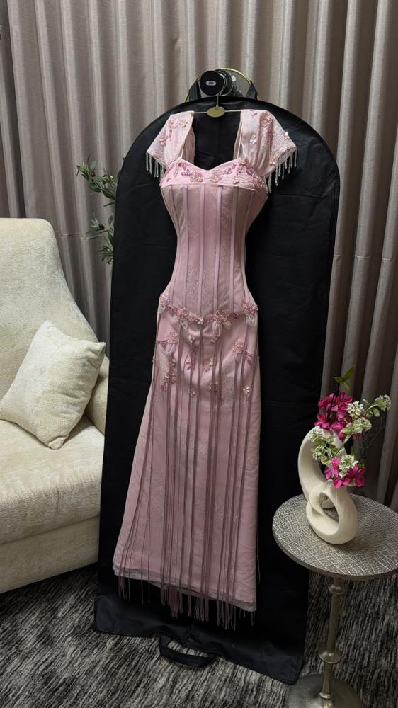 Corset Bodice Fringe Maxi Evening Dress