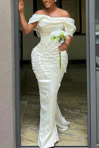 Off-the-Shoulder Mermaid Wedding Dress with Bow Back
