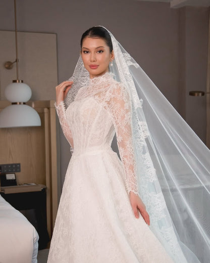 Lace High Neck Ball Gown Wedding Dress