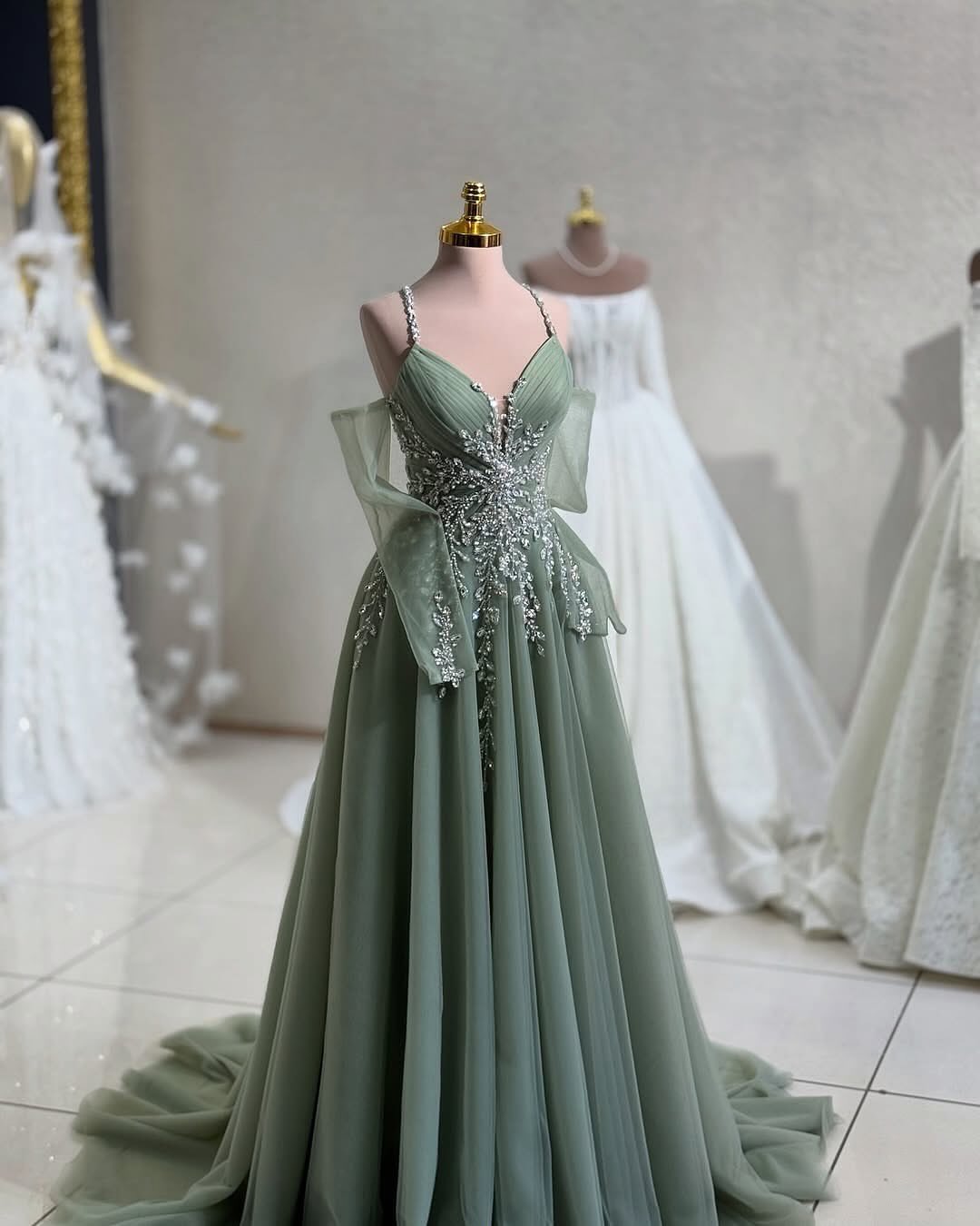 Beaded Tulle A-Line Evening Gown