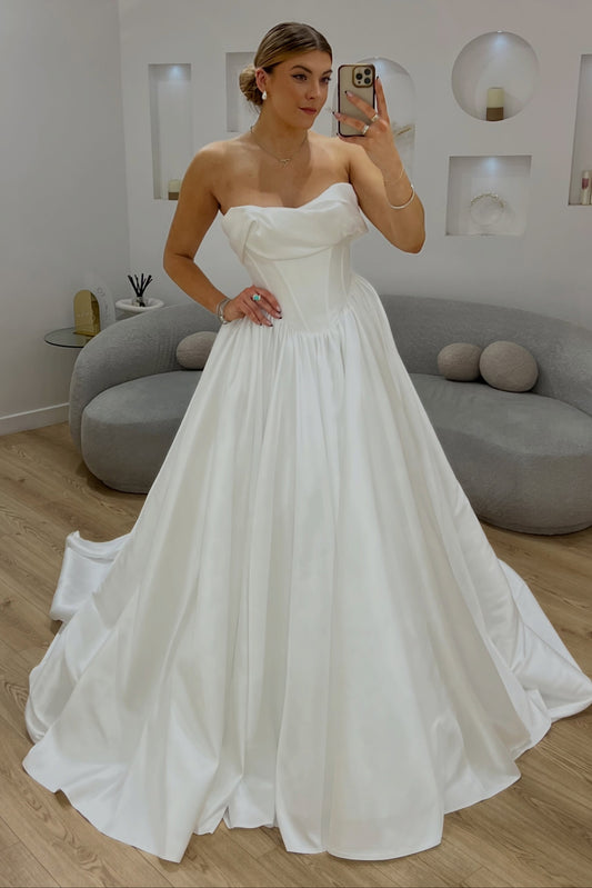 Strapless Satin Ball Gown Wedding Dress with Corset Bodice