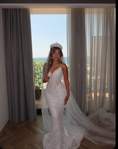 Corset Mermaid Wedding Dress with Pearl Beading