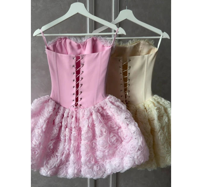 Strapless Corset 3D Floral Mini Dress