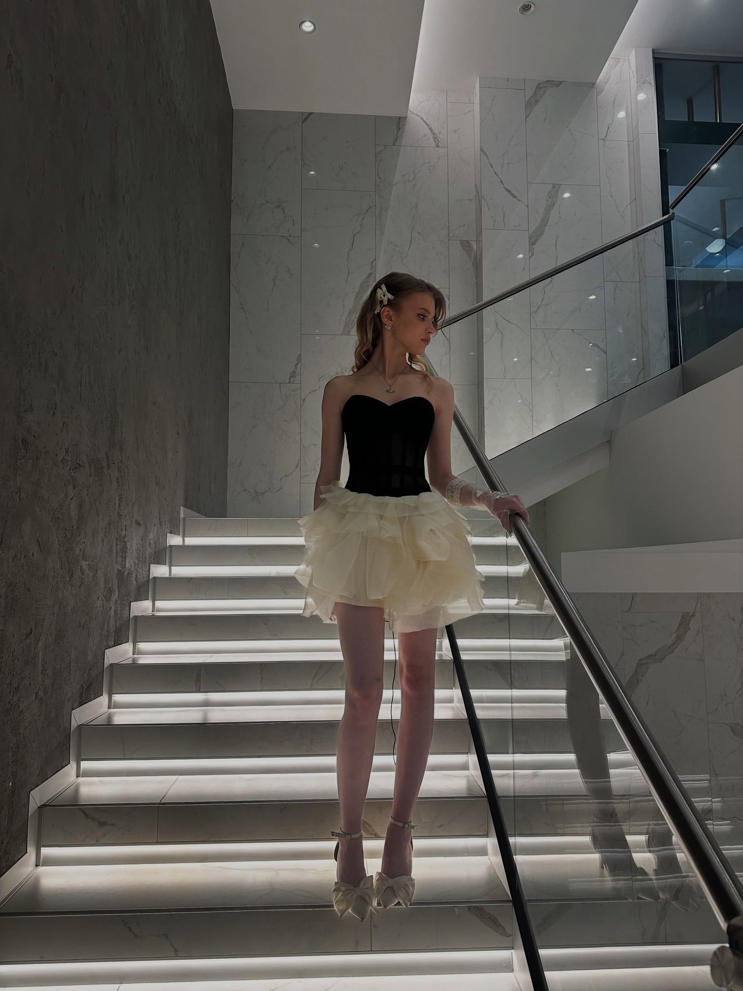 Strapless Corset Tiered Tulle Mini Dress