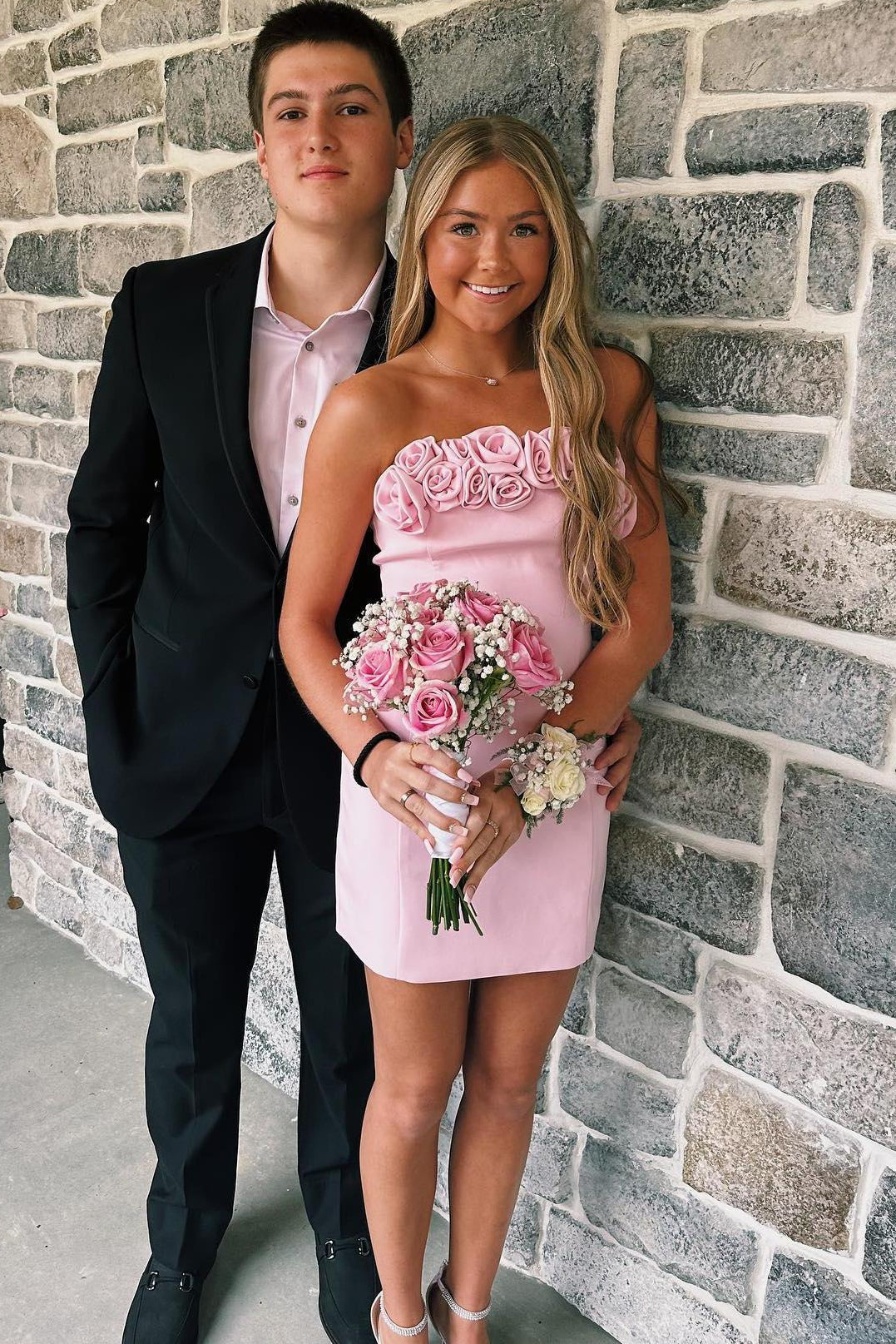 Strapless 3D Flower Bodycon Mini Dress
