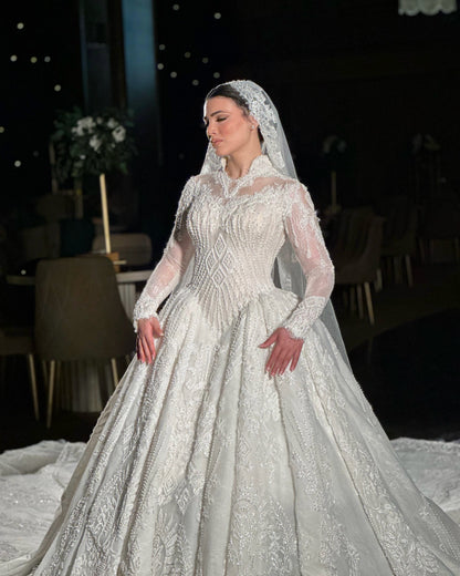 Long Sleeve Illusion Ball Gown Wedding Dress