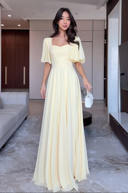 Flutter Sleeve Sweetheart Maxi Dress