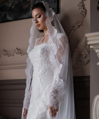 Corset Mermaid Lace Wedding Dress with Long Sleeves