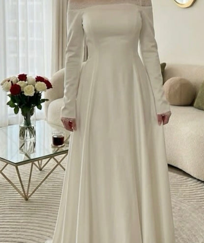 Off-the-Shoulder Long Sleeve A-Line Wedding Dress
