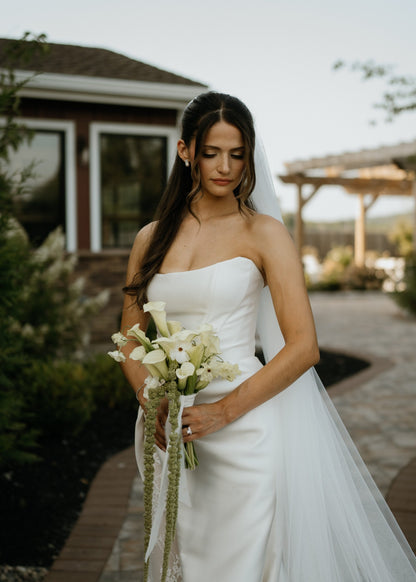 Strapless Mermaid Wedding Gown with Cathedral Veil
