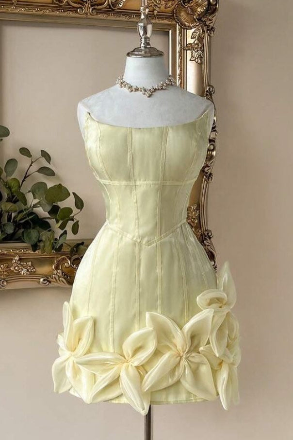 Strapless Corset Mini Dress with 3D Flowers