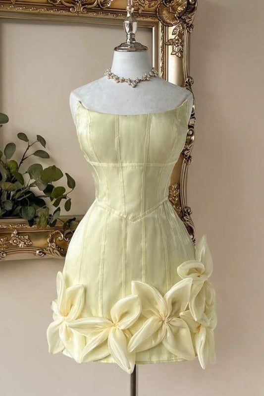 Strapless Corset Mini Dress with 3D Flowers