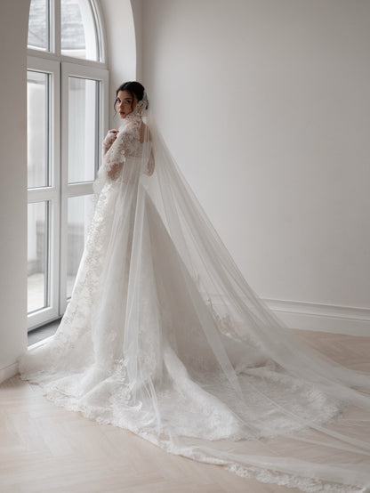 Long Sleeve Lace Ball Gown Wedding Dress