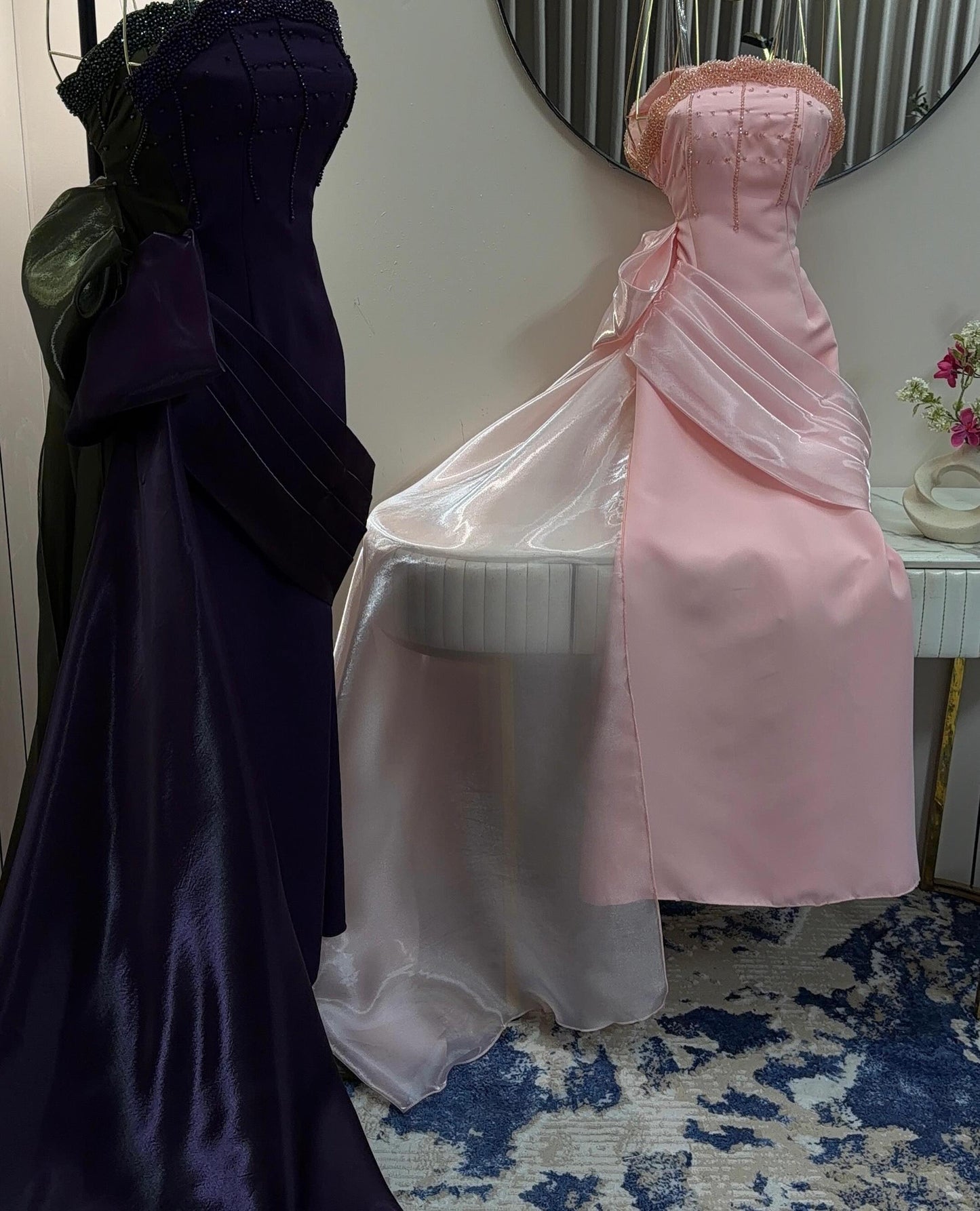 Strapless Beaded Satin Mermaid Gown with Draping