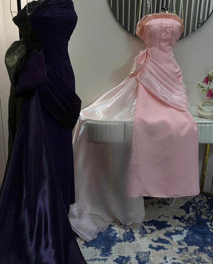 Strapless Beaded Satin Mermaid Gown with Draping